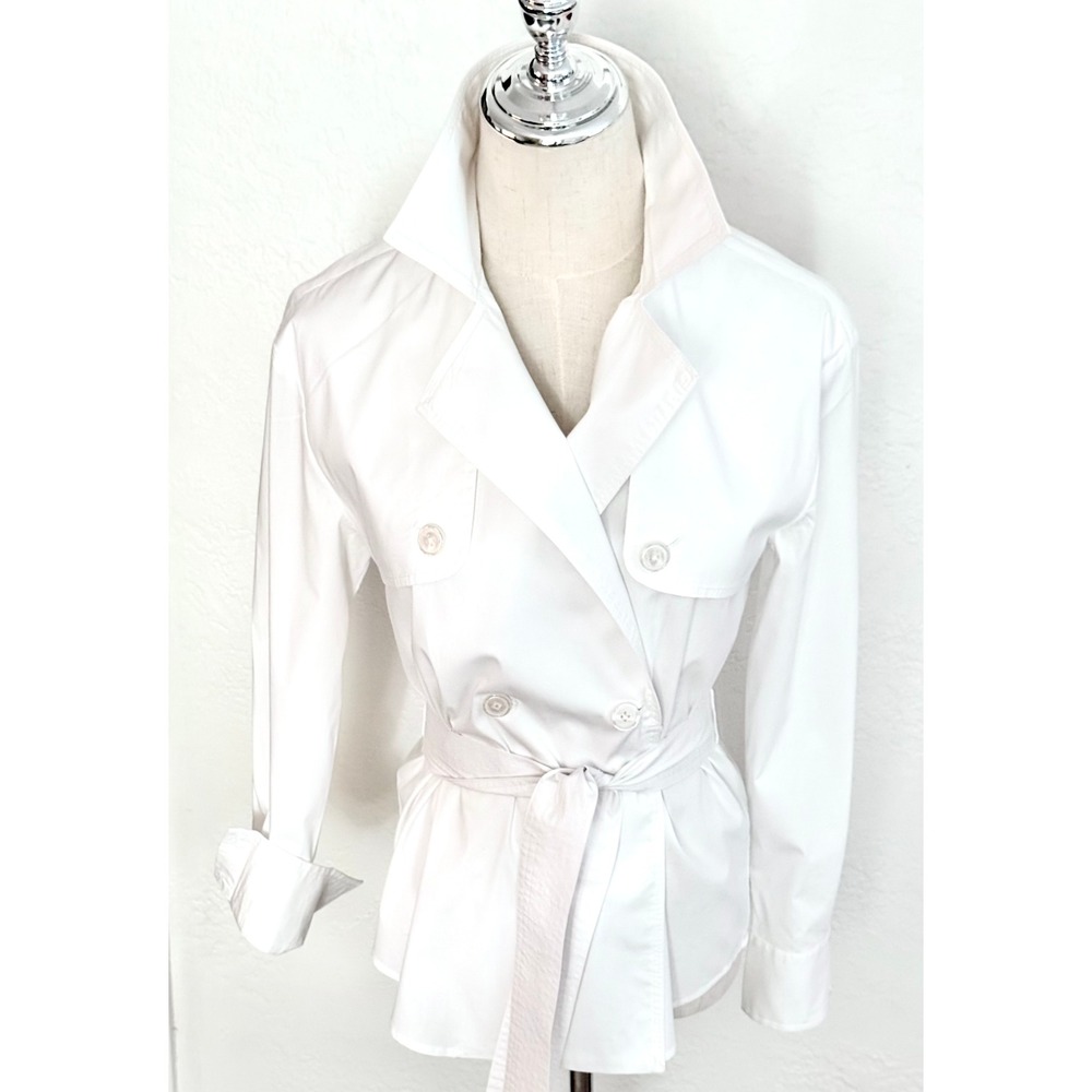Donna Karan Belted Double Breasted Shirt Jacket S White Minimalist